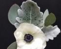 Delicate White Anemone framed with Dusty Miller and Seeded Eucalyptus